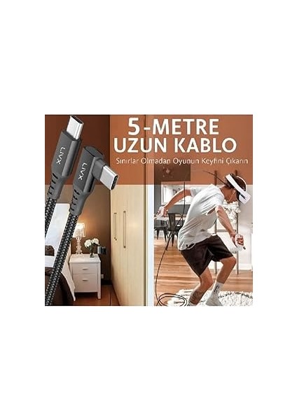 Long Type C To Type C 5 Metre 60W Hızlı Şarj Veri Aktarımı 90° Oyuncu Şarj Kablosu Oyn-05 fırsatları