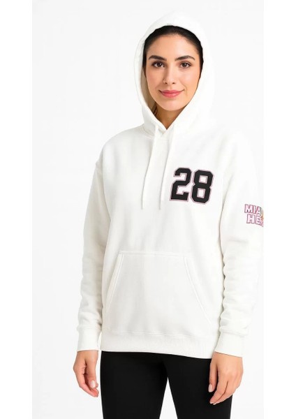 Kadın Üç Iplik Kapüşonlu Ön ve Arka Baskılı Sweatshirt Hoodie - Beyaz fiyatları