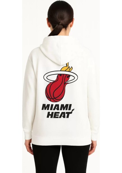 Kadın Üç Iplik Kapüşonlu Ön ve Arka Baskılı Sweatshirt Hoodie - Beyaz modelleri