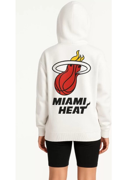 Kadın Üç Iplik Kapüşonlu Ön ve Arka Baskılı Sweatshirt Hoodie - Beyaz indirimleri