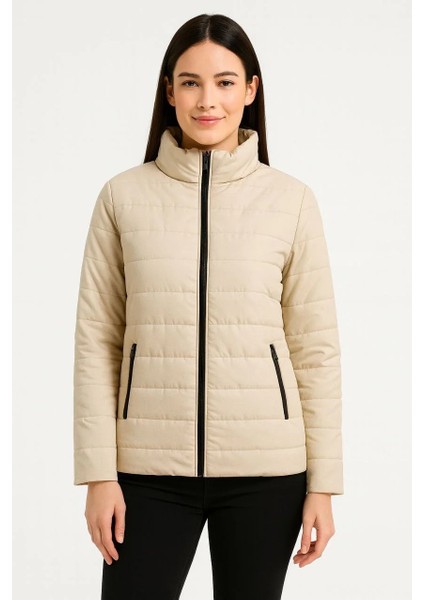 Kadın Bomber Mont Ceket – Su Itici Kumaş, Kapitone Astarlı, Fermuarlı, Kışlık - Bej modelleri