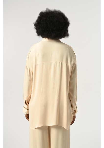 Kadın Önü ve Kolları Taş-Pul Işlemeli Düz Renk Gömlek indirimleri