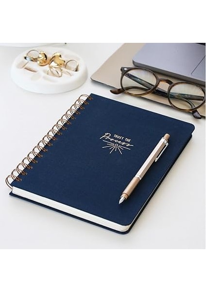 A5 Spiralli Sert Kapak Keten Çizgili Tarihsiz Not Defteri Lacivert modelleri