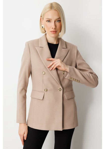 Kadın Kruvaze Yaka Kaşe Ceket 5069 Vizon