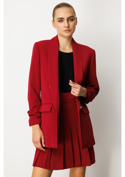 Kadın Kolu Büzgülü Kapak Cepli Ceket 5001 Bordo