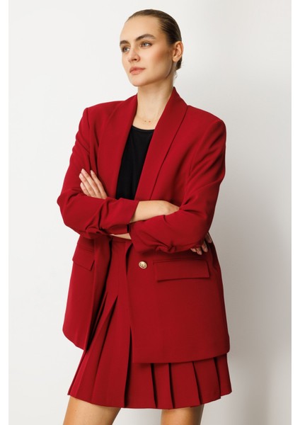 Kadın Kolu Büzgülü Kapak Cepli Ceket 5001 Bordo fiyatları