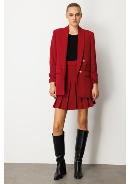 Kadın Kolu Büzgülü Kapak Cepli Ceket 5001 Bordo modelleri