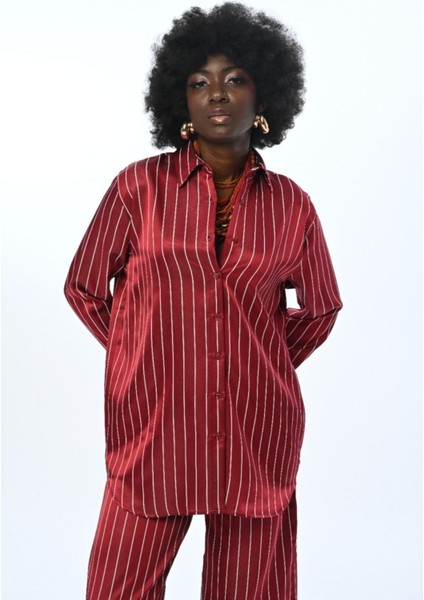 Kadın Düz Renk Çizgili Oversize Kesim Gömlek fiyatları