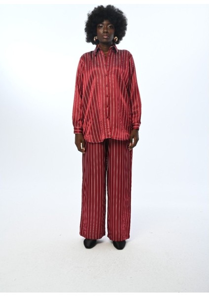 Kadın Düz Renk Çizgili Oversize Kesim Gömlek modelleri