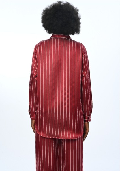 Kadın Düz Renk Çizgili Oversize Kesim Gömlek fırsatları