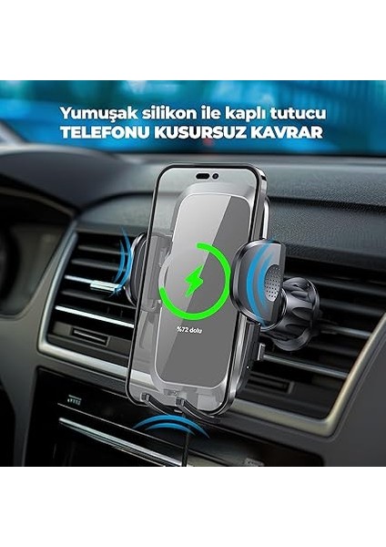 Kablosuz Şarjlı Kancalı Araç Içi Telefon Tutucu 15W - Havalandırma Araba Telefon Tutacağı fırsatları