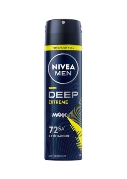 Nıvea Men Erkek Sprey Deodorant Deep Extreme 150ML, 72 Saat Anti-Perspirant Ter Koruması, Enerjik Koku fiyatları