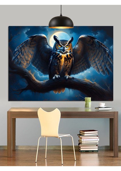 Yeşil Gözlü Karanlık Baykuş Portresi Dekoratif Kanvas - Mdf Ahşap Tablo