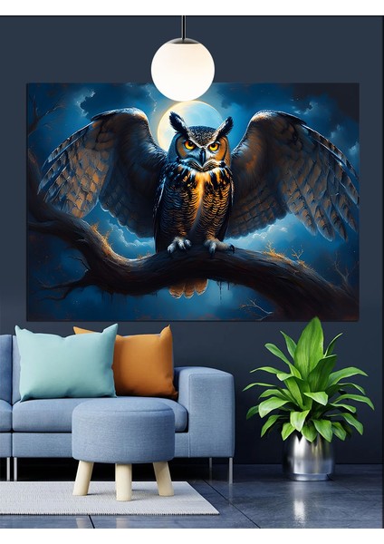 Yeşil Gözlü Karanlık Baykuş Portresi Dekoratif Kanvas - Mdf Ahşap Tablo fiyatları