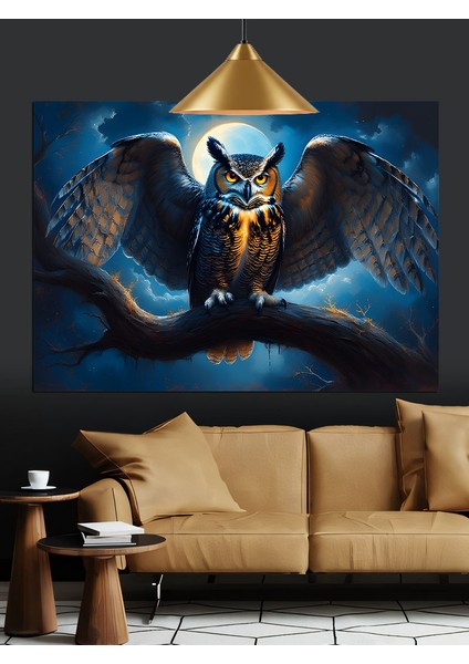 Yeşil Gözlü Karanlık Baykuş Portresi Dekoratif Kanvas - Mdf Ahşap Tablo modelleri