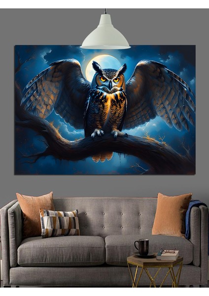 Yeşil Gözlü Karanlık Baykuş Portresi Dekoratif Kanvas - Mdf Ahşap Tablo indirimleri