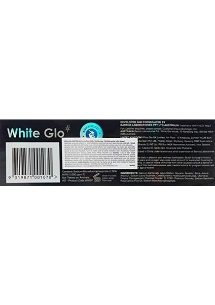 White Glo Beyazlatıcı Diş Macunu, Aktif Kömürlü Leke Giderici, 100 ml