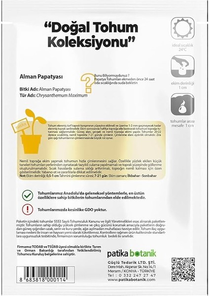 Botanik 100 Adet Alman Papatya Tohumu modelleri