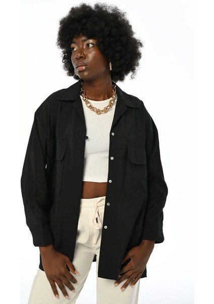 Kadın Çift Cepli Modal Kumaş Gömlek