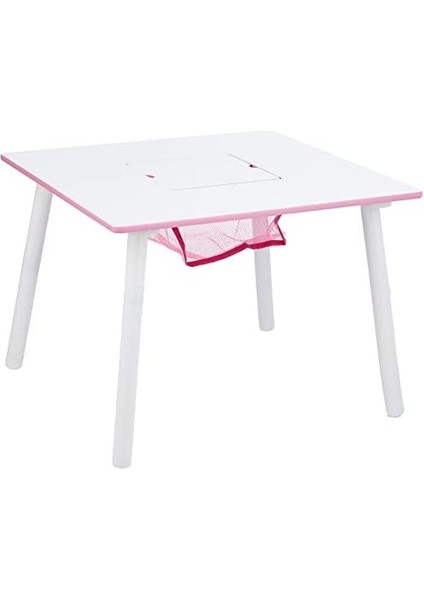 Children Prenses Taç Çocuk Ahşap Masa ve Saklamalı Takımı - Sertifikalı, Beyaz/pembe modelleri