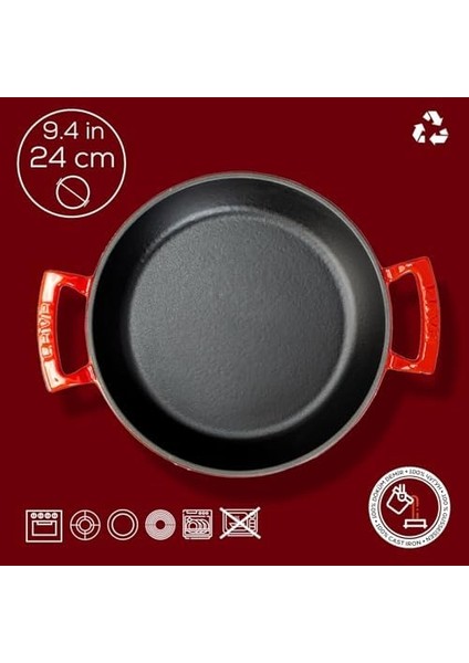 Döküm Yuvarlak Sahan Döküm Demir Yekpare Çift Kulplu ÇAP(Ø)24CM. Kırmızı fiyatları