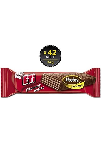 Eti Çikolatalı Gofret Sütlü Çikolata Kaplı Fındık Kremalı 34 G x 42 Adet