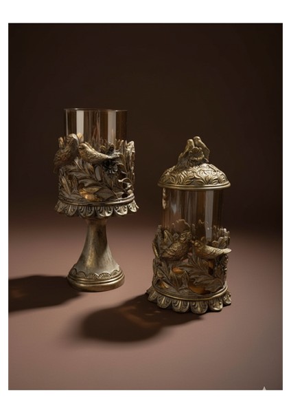 Klasik Hediyelik Kuşlu Ikili Şamdan