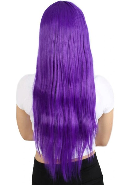 Uzun Kahküllü Fiber Sentetik Peruk - Mor fırsatları