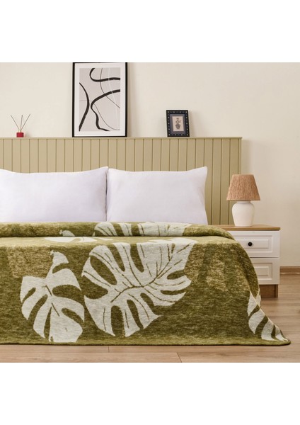 Soft Tropic Pamuklu Çift Kişilik Battaniye - Yeşil - 200X220 cm