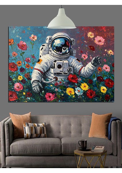 Çiçekli Uzay Giysili Astronot Dekoratif Kanvas - Mdf Ahşap Tablo fiyatları