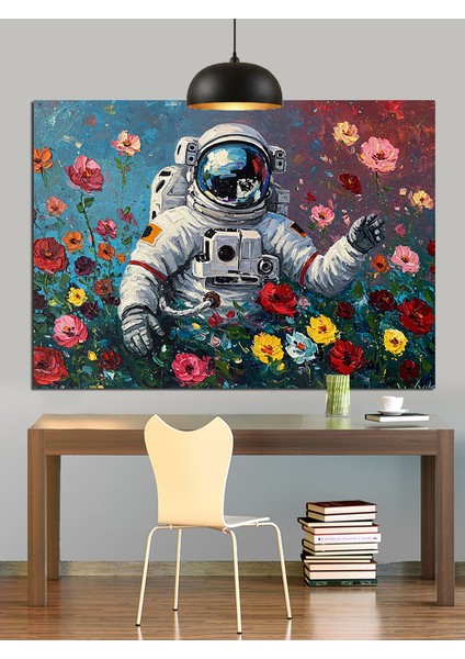 Çiçekli Uzay Giysili Astronot Dekoratif Kanvas - Mdf Ahşap Tablo modelleri