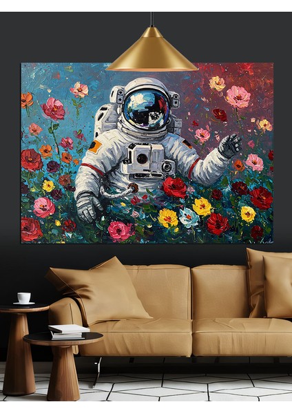 Çiçekli Uzay Giysili Astronot Dekoratif Kanvas - Mdf Ahşap Tablo indirimleri