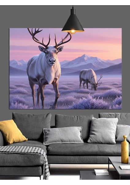 Mor Geyik Kış Manzarası Dekoratif Kanvas - Mdf Ahşap Tablo modelleri