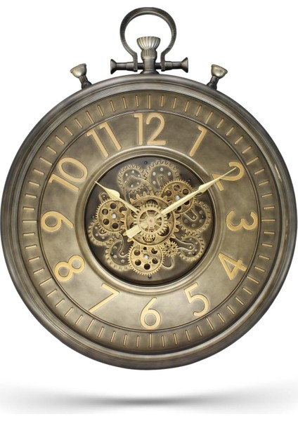 Mark Premium Serisi Eskitme Kadranlı Döner Çarklı 60 Santimetre Köstekli Ev ve Ofis Duvar Saati, Latin Rakamlı,