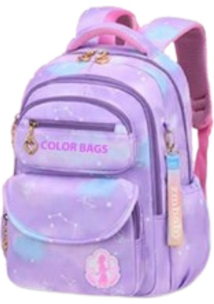 Kız Çocuk Ilköğretim Çantası Ultra Hafif Ortopedik Sırt Okul Çantası (Pembe-Lila-Mor)