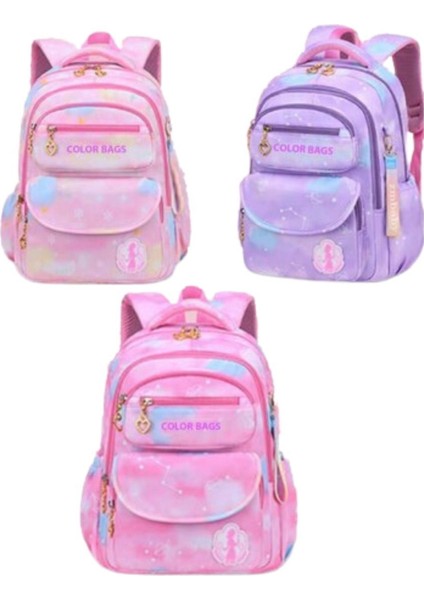 Kız Çocuk Ilköğretim Çantası Ultra Hafif Ortopedik Sırt Okul Çantası (Pembe-Lila-Mor) indirimleri