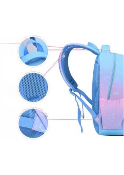 Kız Çocuk Ilköğretim Çantası Ultra Hafif Ortopedik Sırt Okul Çantası (Pembe-Lila-Mor)