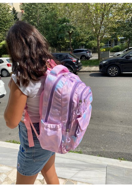 Kız Çocuk Ilköğretim Çantası Ultra Hafif Ortopedik Sırt Okul Çantası (Pembe-Lila-Mor)