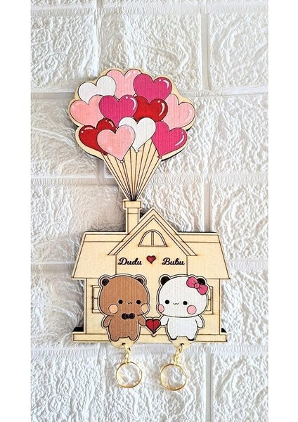 Dudu Ile Bubu Anahtarlık Sevgiliye Hediye - Duvar Dekorasyon Anahtarlık Askısı 14 x 24 cm Beyaz 14 x 23