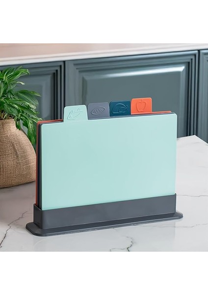 1163 Antrasit Asia 4'lü Kesme Tahtası Sebze, Et ve Ekmek Kesme Tahta Seti