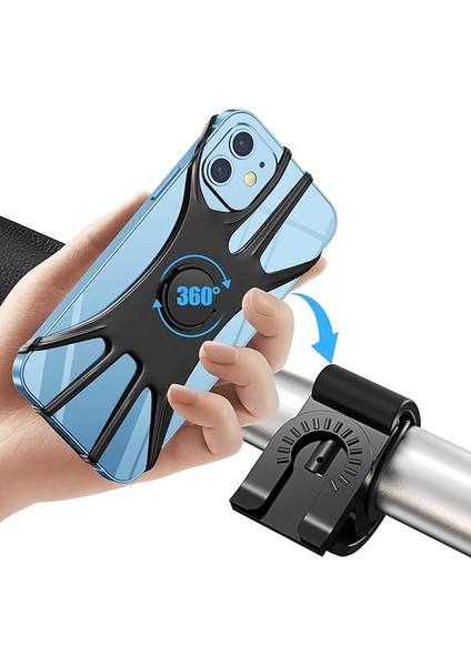 Bisiklet Telefon Montajı, [360°DÖNME Darbelere Dayanıklı] Bisiklet Telefon Tutacağı, Silikon Motosiklet Telefon Bağlantısı iPhone 16 ile Uyumlu, Daha Fazla 4,0 Inç Ila 6,7 Inç Cep Telefonu