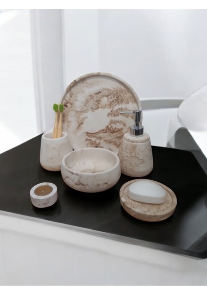 6'lı Mermer Desen Bej Beton Banyo Seti ,sıvı Sabunluk Diş Fırçalığı Aksesuar Takım fırsatları
