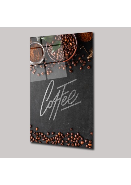 Coffee Yazılı Kahve Çekirdikleri - Cam Tablo - DEG0253