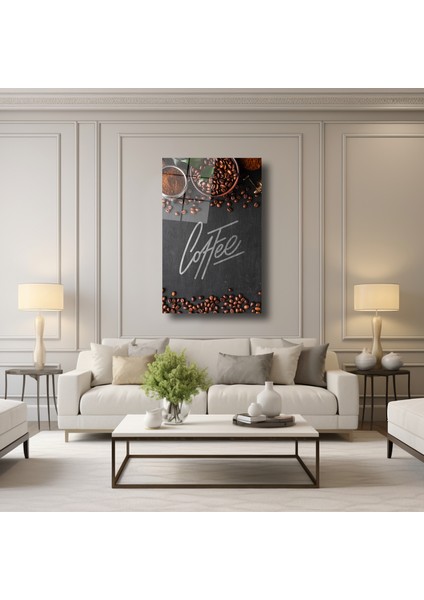 Coffee Yazılı Kahve Çekirdikleri - Cam Tablo - DEG0253 modelleri