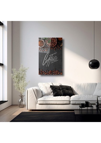 Coffee Yazılı Kahve Çekirdikleri - Cam Tablo - DEG0253 fırsatları