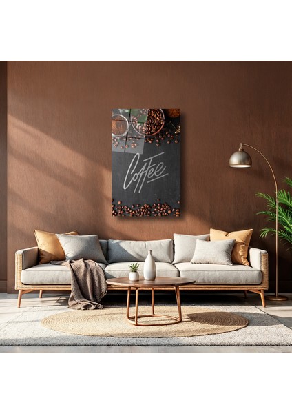 Coffee Yazılı Kahve Çekirdikleri - Cam Tablo - DEG0253 indirimleri