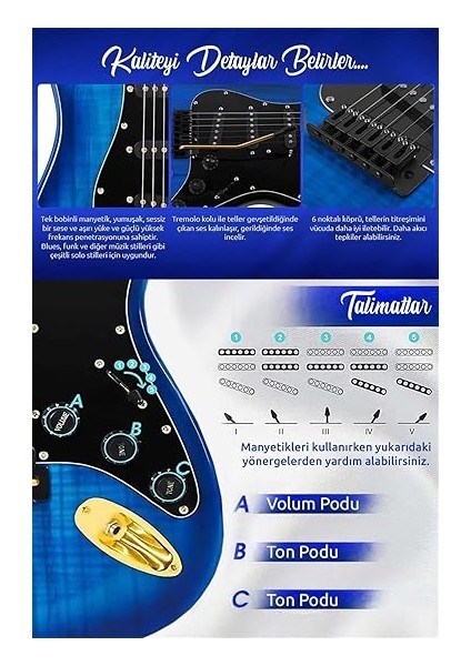 GLC-40BL Profesyonel Elektro Gitar Mavi (Stand Gigbag Askı Capo Tuner Pena Kablo Yedek Tel) modelleri