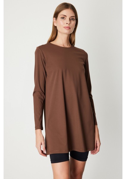 Kadın Uzun Kollu Basic Tunik 61421 Kahverengi