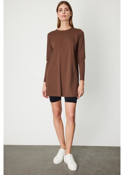 Kadın Uzun Kollu Basic Tunik 61421 Kahverengi modelleri