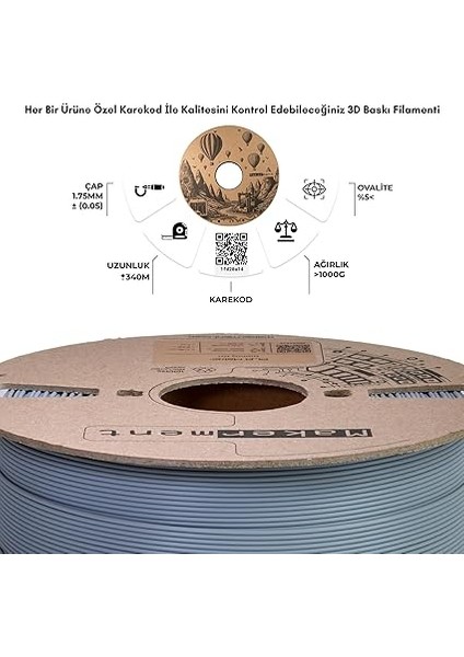 Pla Maker, 1.75MM 1kg 3D Yazıcı Pla Filament (Gümüş Gri) modelleri